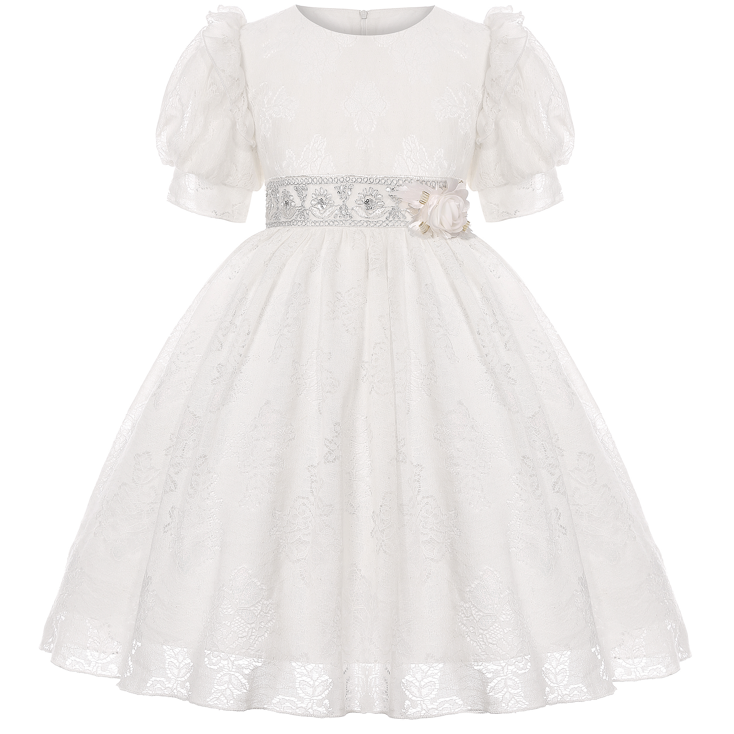Wedding Lulu - White lace floral bow waistband princess