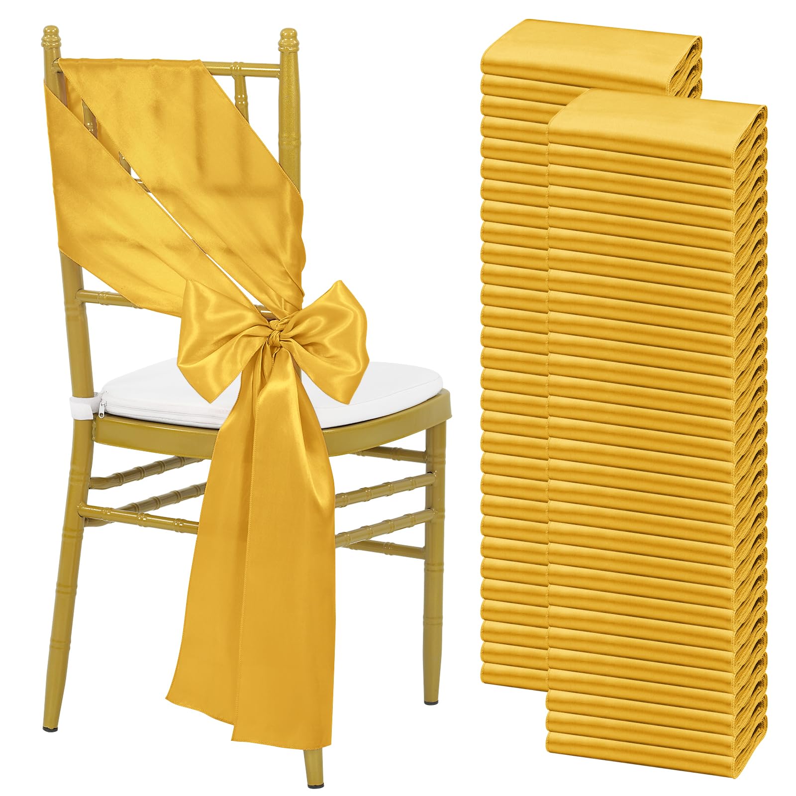Chair Sash Organza - 10/50PCS 17x275cm Gold Satin Chair Sashes