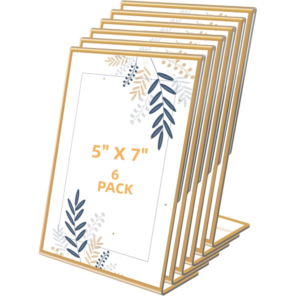 Table Number Gold - 6-Pack 5x7 Gold Picture Frames Clear