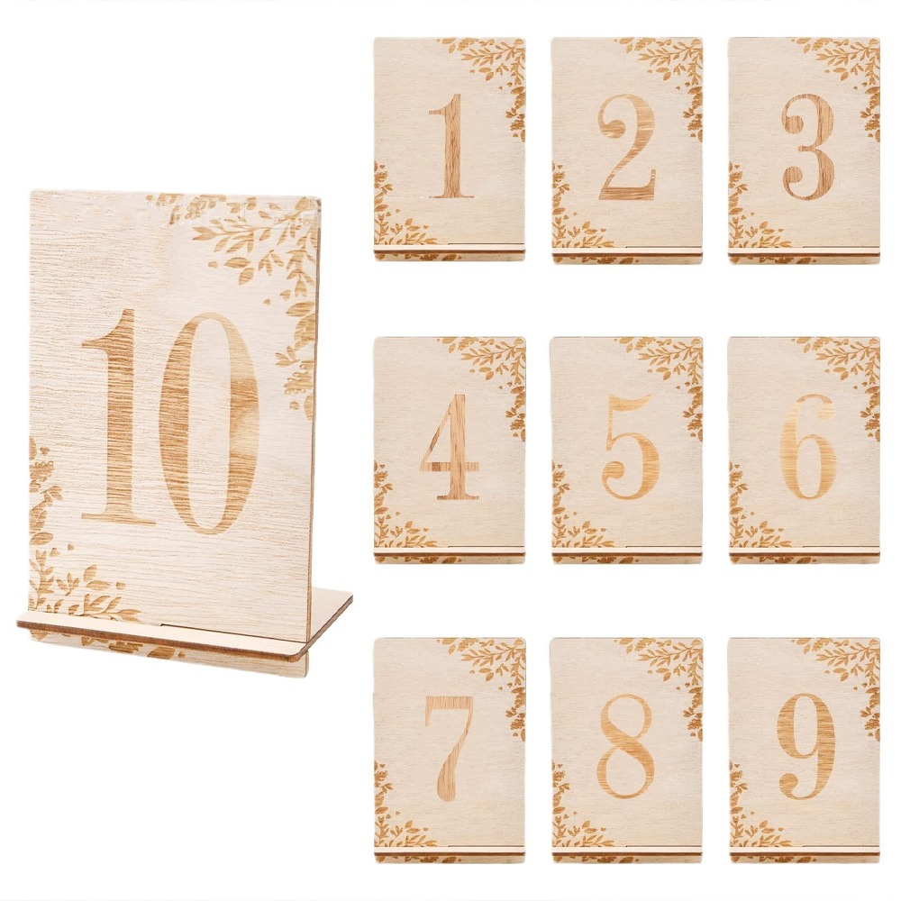 Table Number Gold - 10pcs 1-10 Numbers Wooden Table Numbers