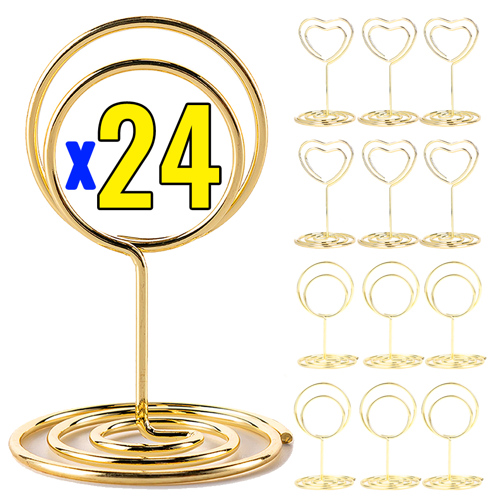 Table Number Gold - 24-2pcs Metal Place Card Holders Photo