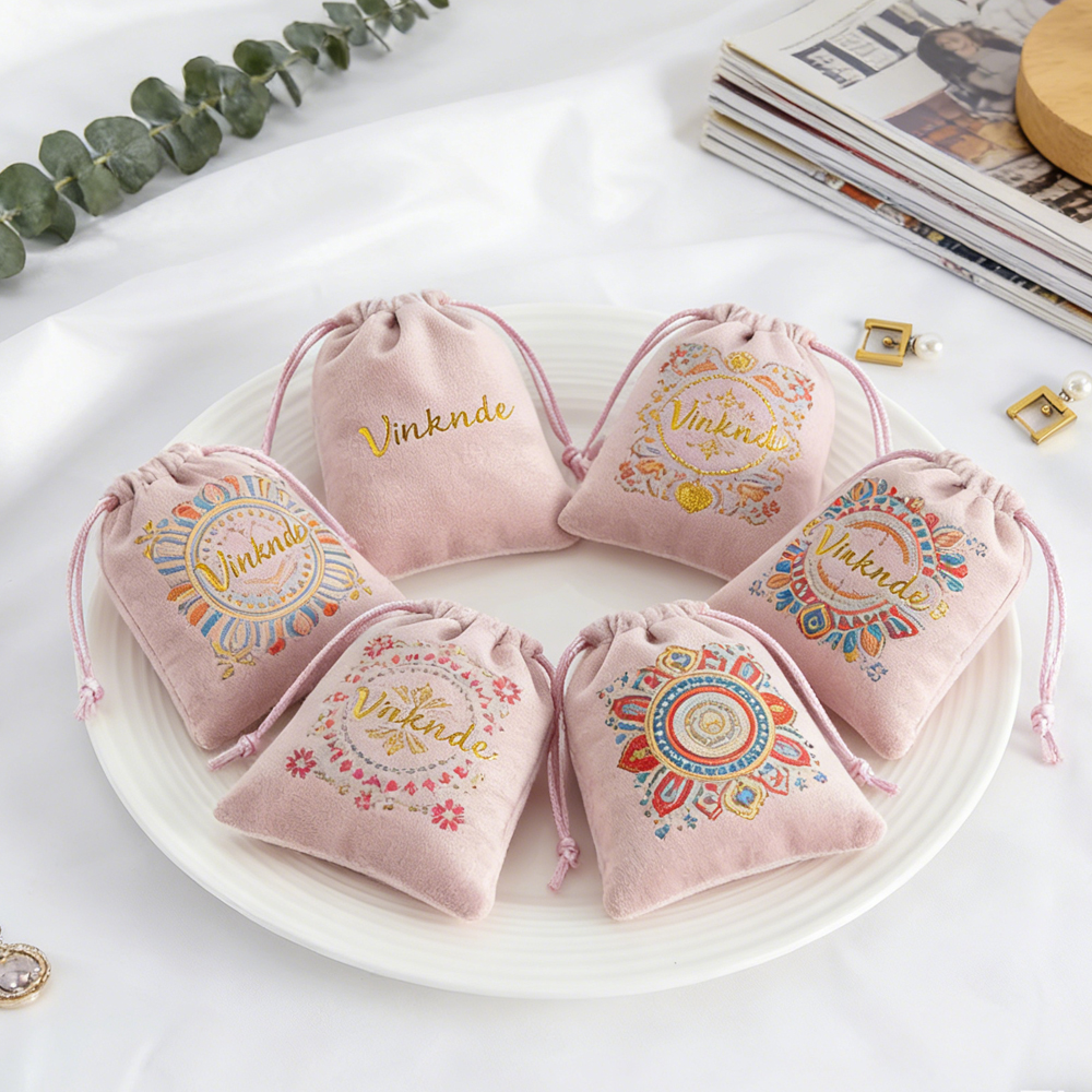 Wedding Package Gold - 50/100Pcs Pink Velvet Drawstring Bags with