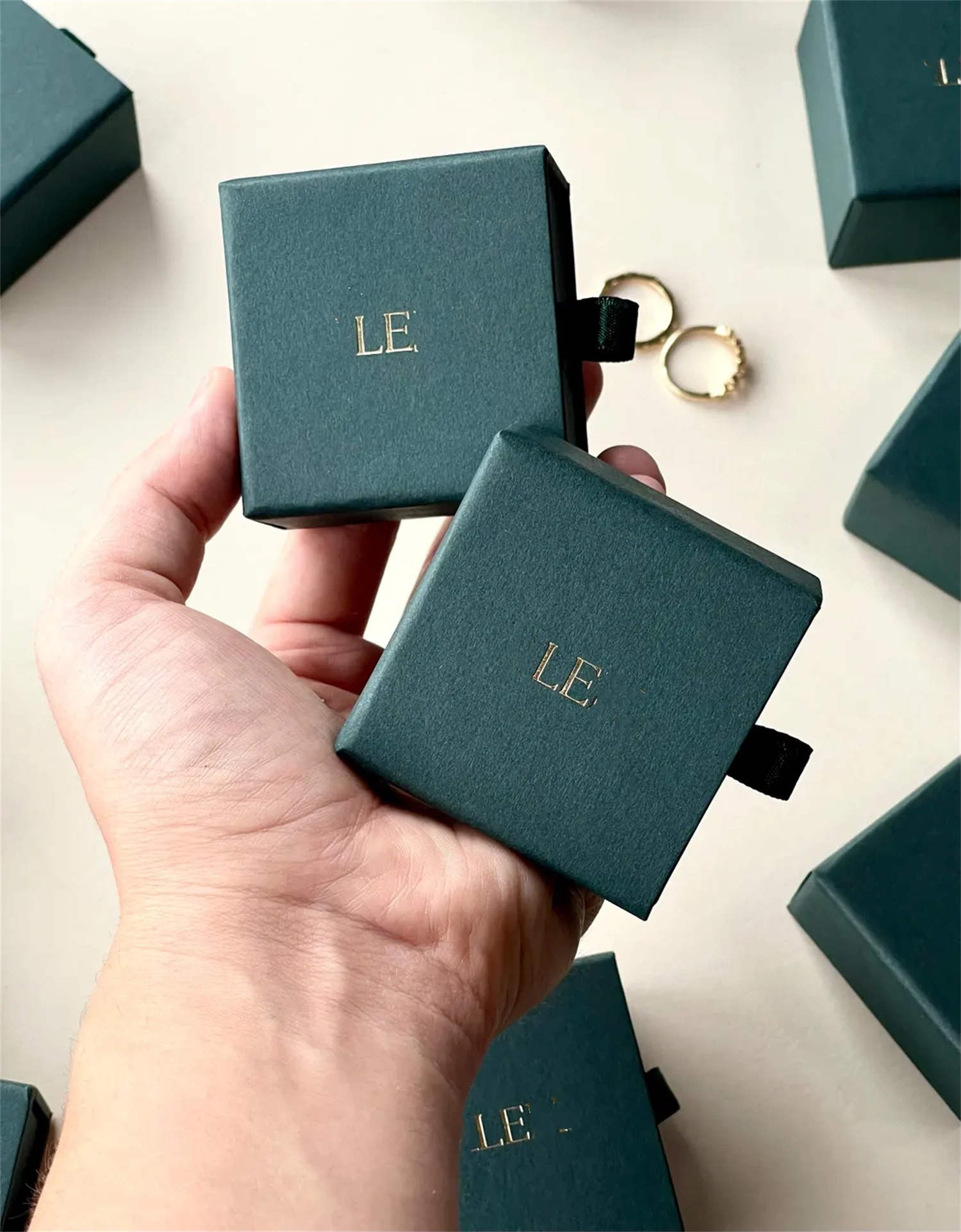 Wedding Package Gold - 20 pcs Tiny dark green ring