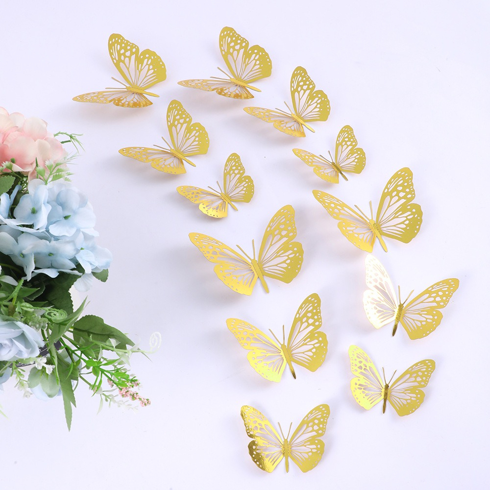 12p 3D Butterfly Wall Decor 4  - Wedding Package Gold のレビューと価格