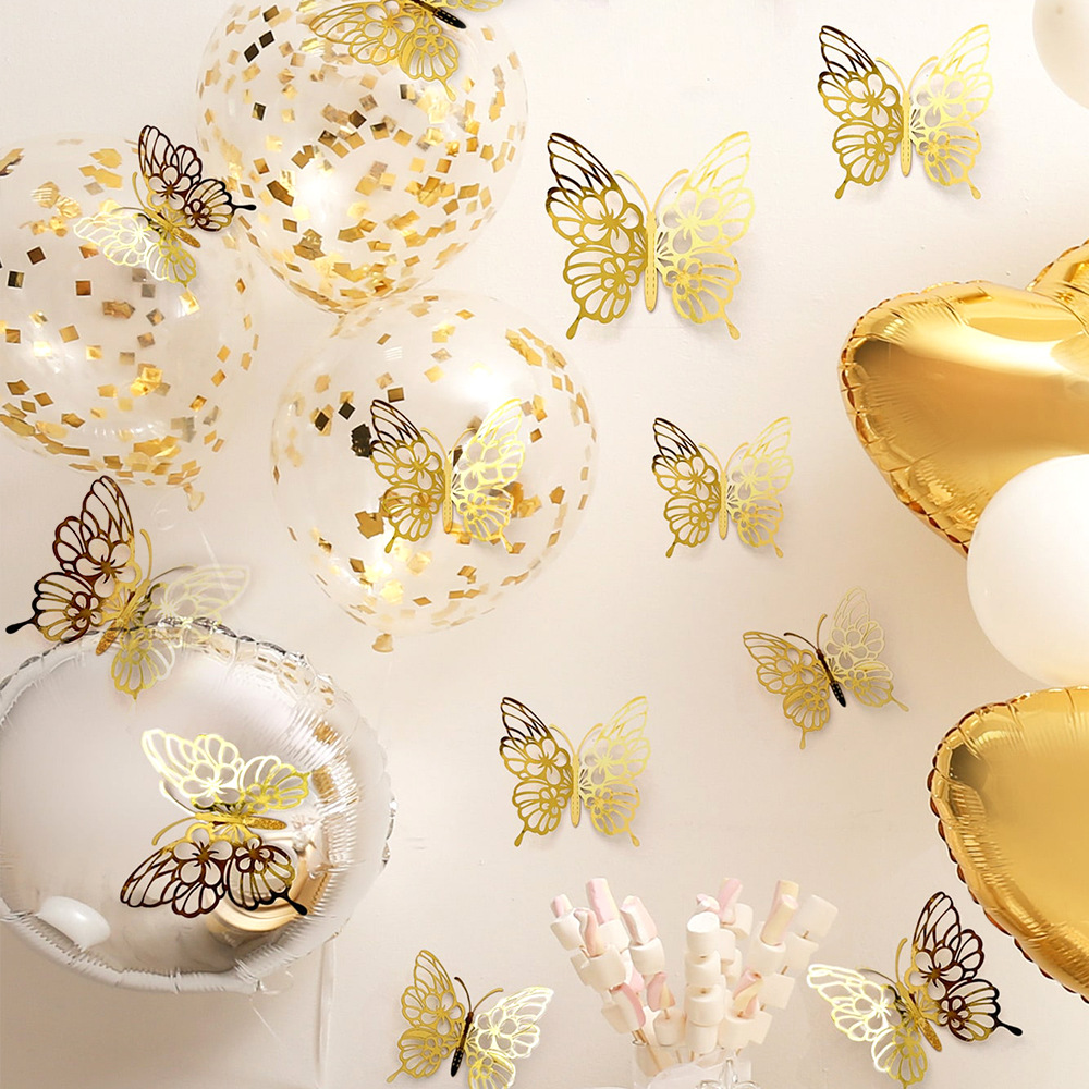 12 Pcs Gold 3D Hollow Butterfl - Wedding Package Gold のレビューと価格