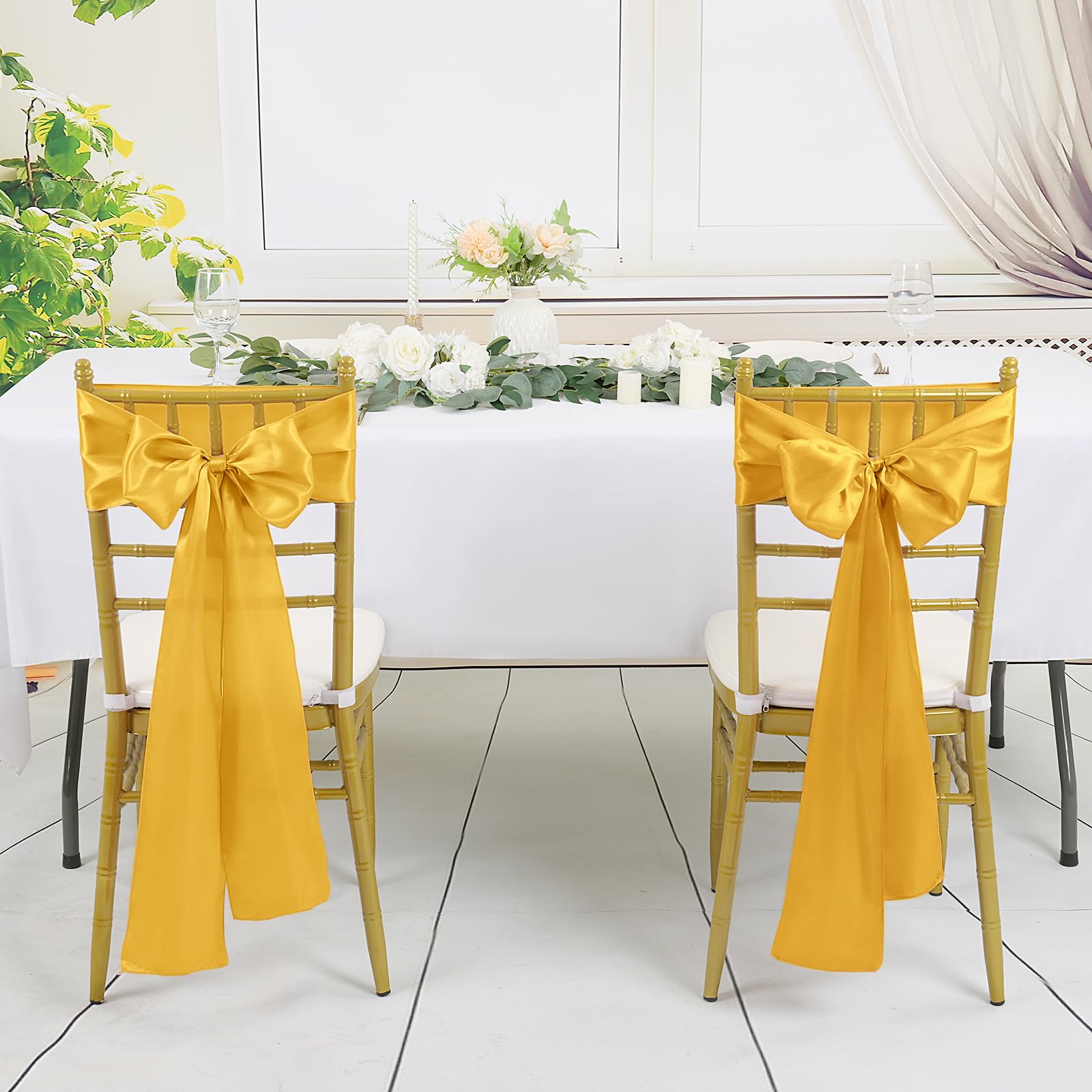 10/50PCS 17x275cm Gold Satin C - Chair Sash Organza のレビューと価格
