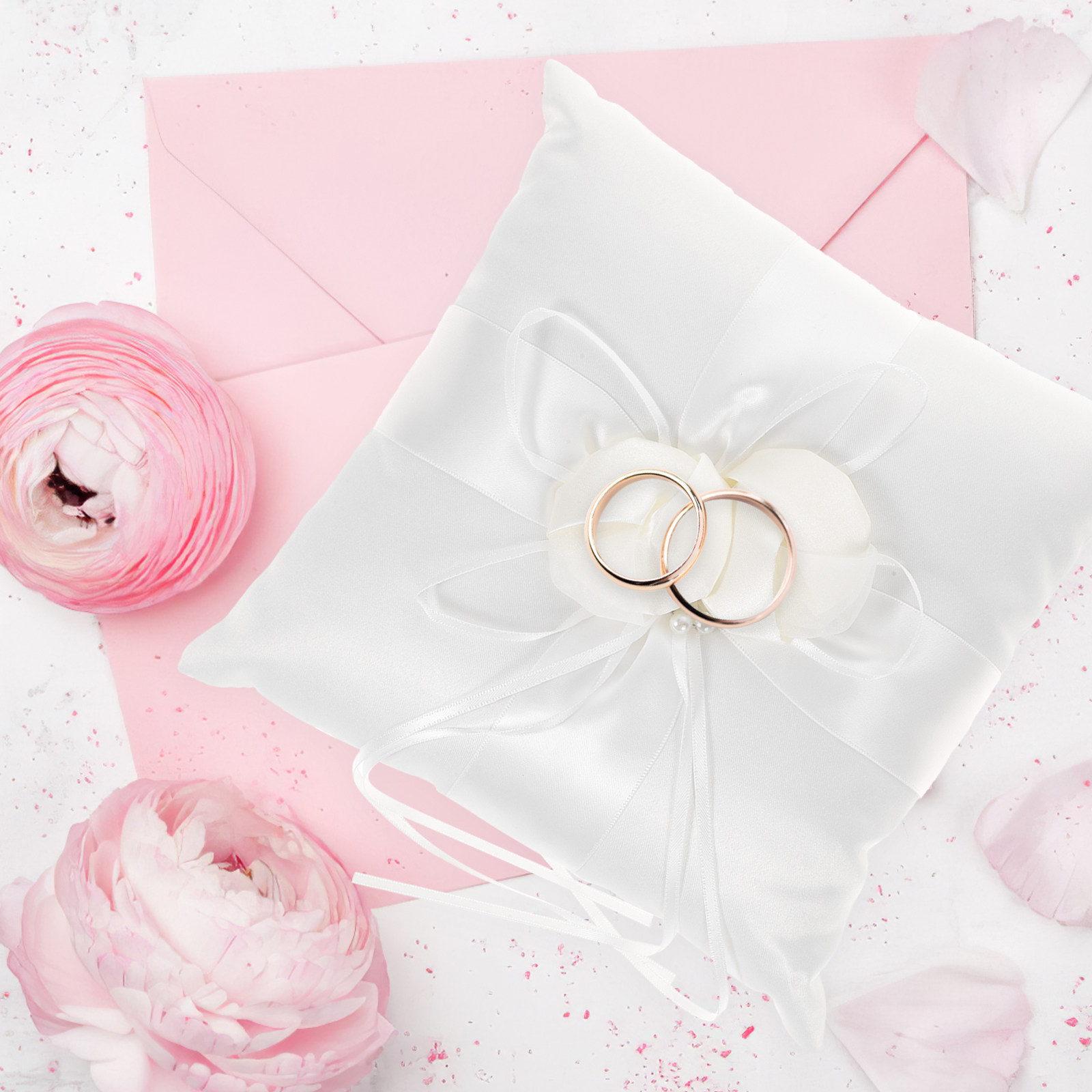 20x20cm Elegant White Satin Po - Ring Bearer Pillow のレビューと価格