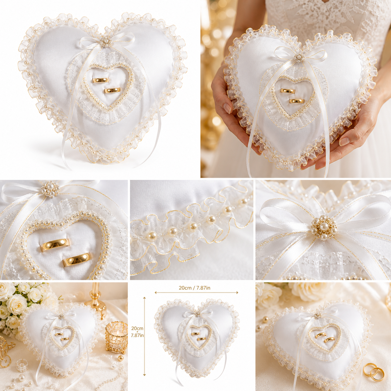 White Heart Shaped Wedding Rin - Ring Bearer Pillow のレビューと価格