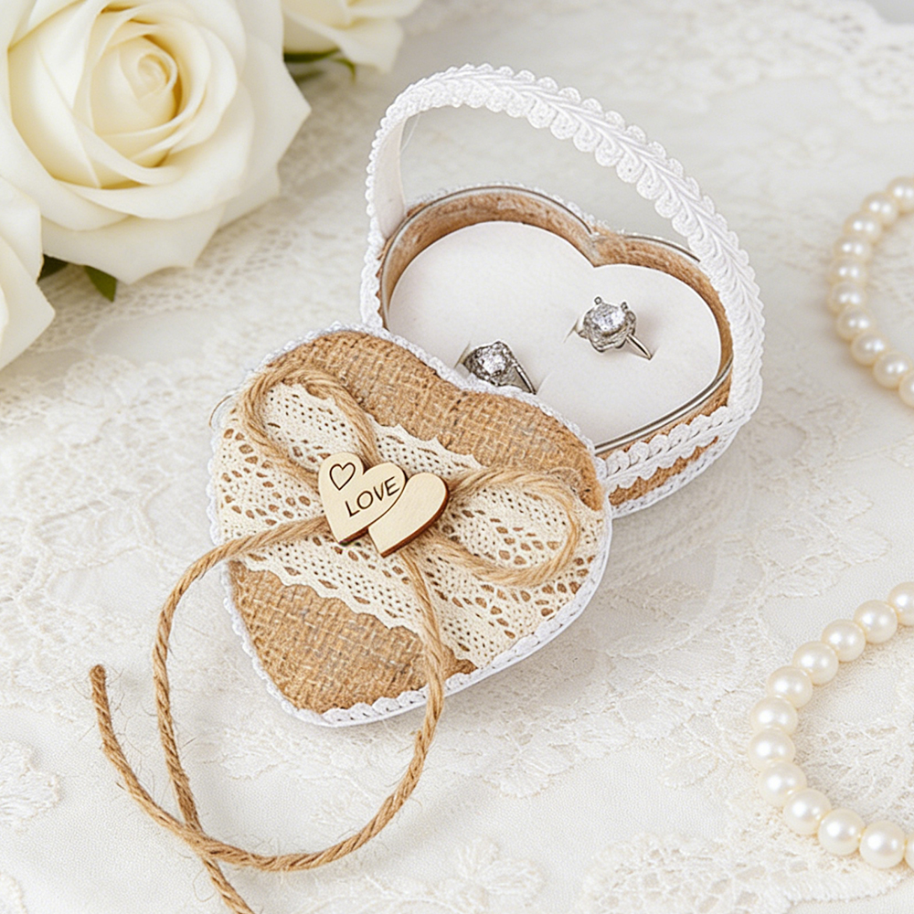 Vintage Heart Shape Burlap Lac - Ring Bearer Pillow のレビューと価格