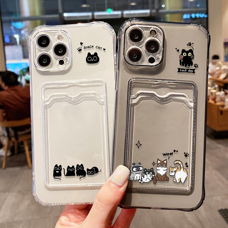 Cute Black Cat Phone Case For  - Place Card Holder のレビューと価格