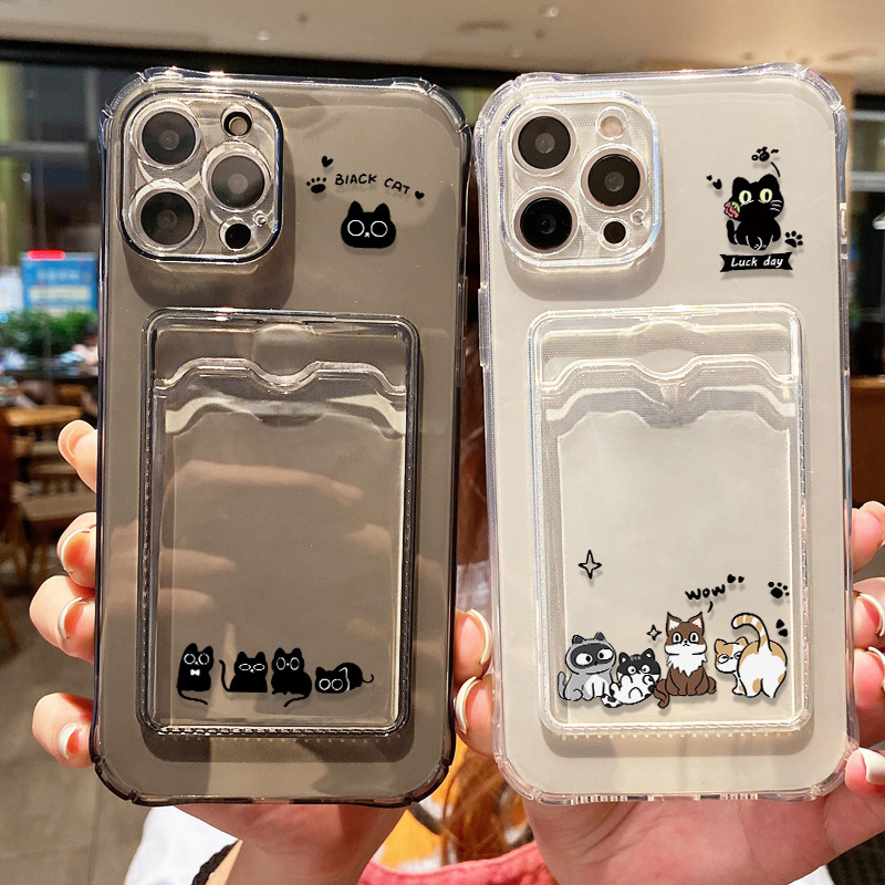 Cute Black Cat Phone Case For  - Place Card Holder のレビューと価格