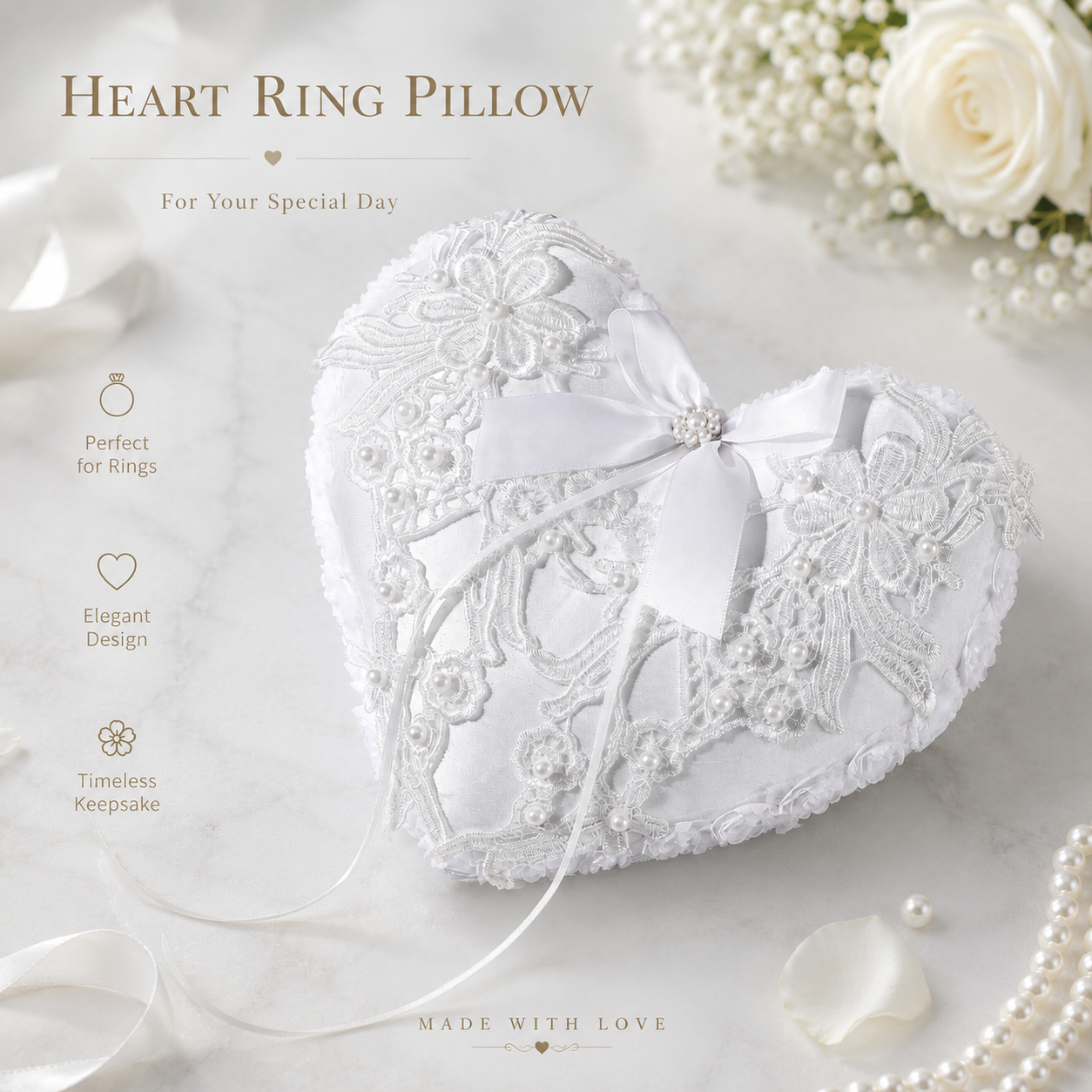 Elegant Lace Applique Ring Bea - Ring Bearer Pillow のレビューと価格