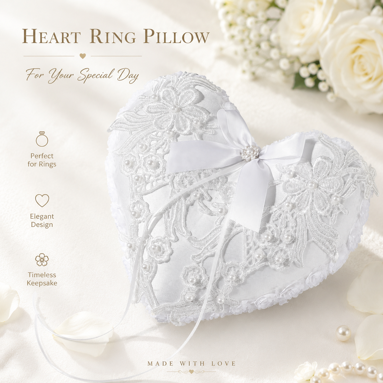 Elegant Lace Applique Ring Bea - Ring Bearer Pillow のレビューと価格