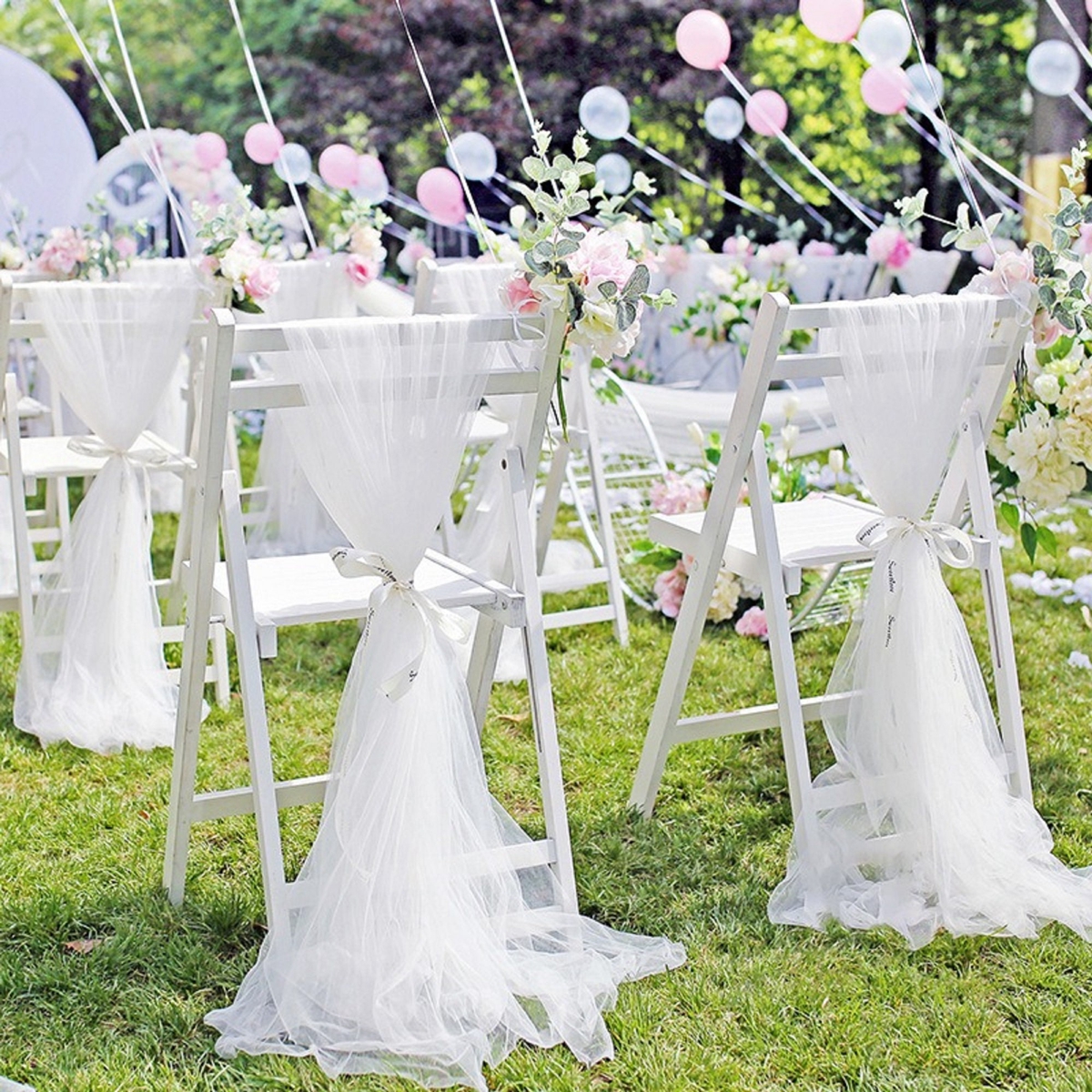 White Wedding Decoration Tulle - Chair Sash Organza のレビューと価格